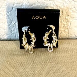 Aqua Twisted Gold and Crystal hoop Earrings